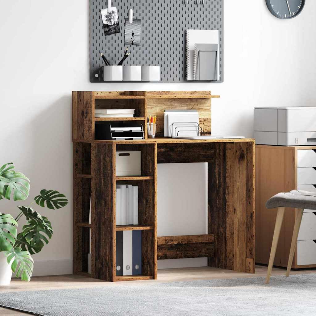 Scrivania con mensola in legno anticato, 90 x 48 x 101,5 cm, scrivania da ufficio per home office e studio, segretario con vano portaoggetti, moderna postazione di lavoro per casa e ufficio