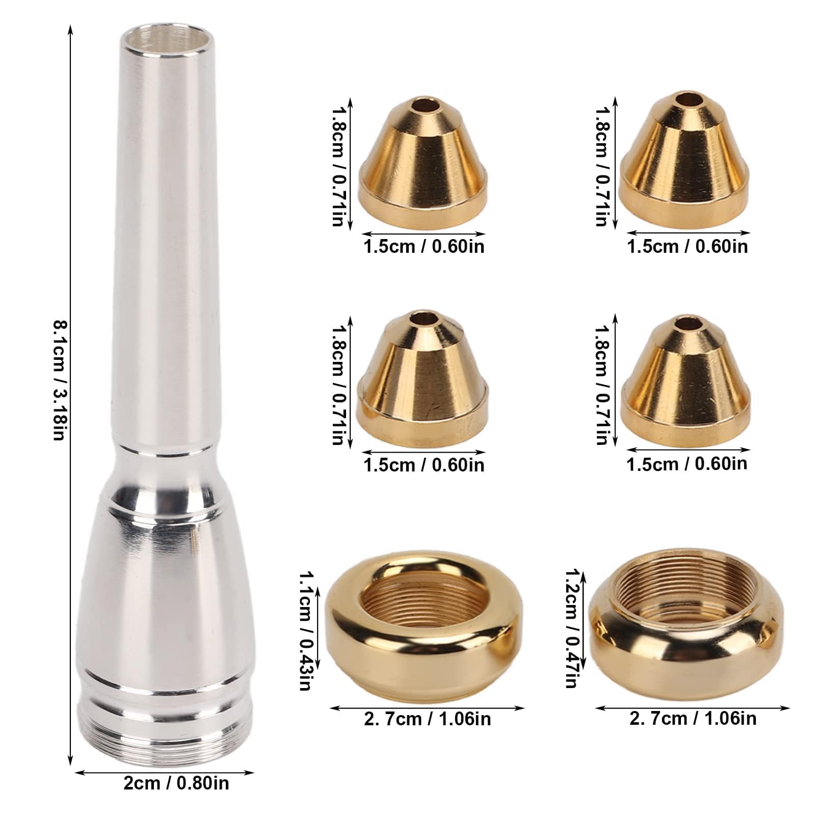 Set di Bocchini per Tromba in Metallo Lucido – Bocchini 3C, 3B, 2C, 2B per Tromba da Concerto e Jazz – Accessori per Strumenti Musicali Professionali – Adatti a Trombe Standar