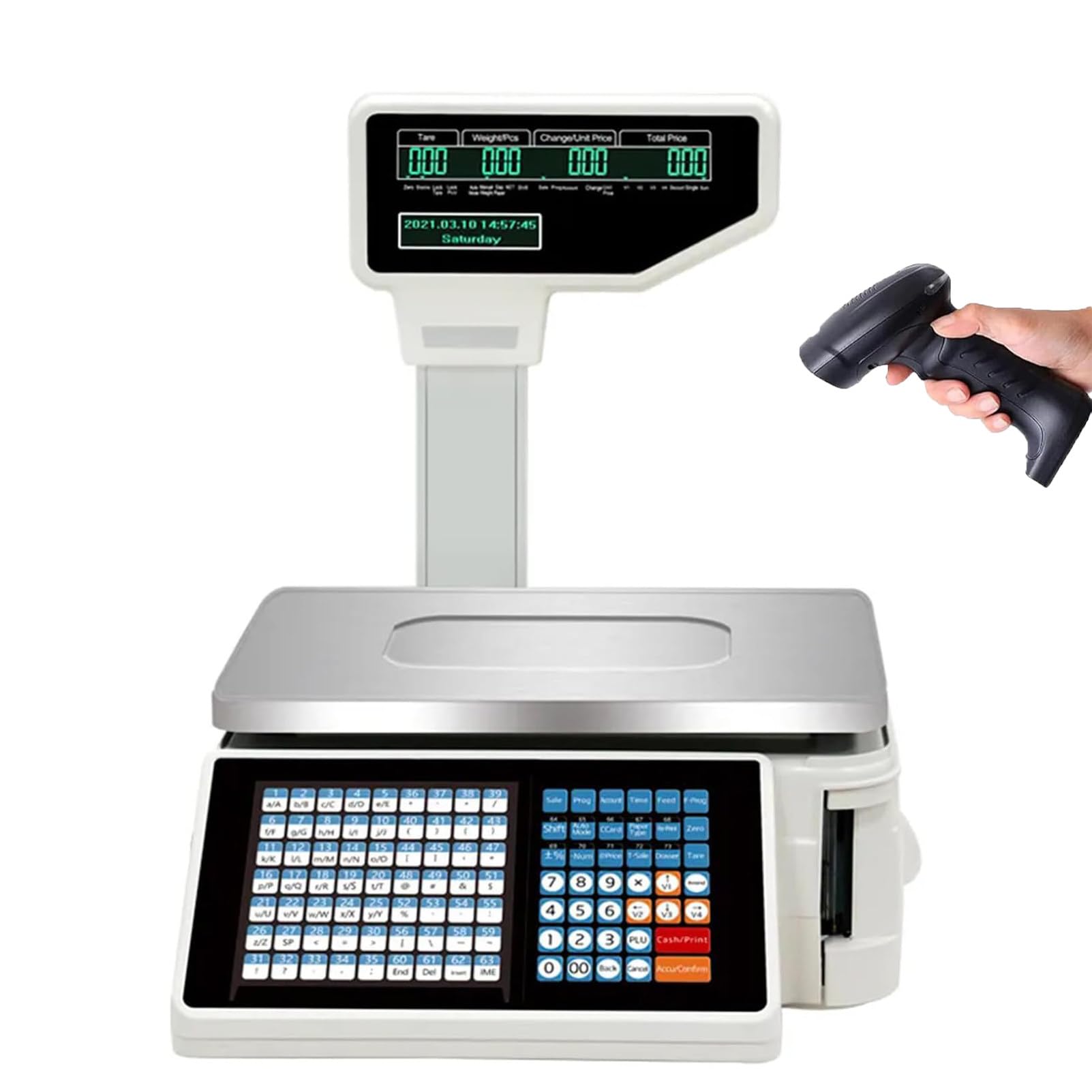 PweKzxt Digital Barcode Weighing Scales, Label Printing Scale Pole Display, Commercial Scales Retail Electronic Balance,Commercial Digital Cash Register Weight Scale Machine+scanner