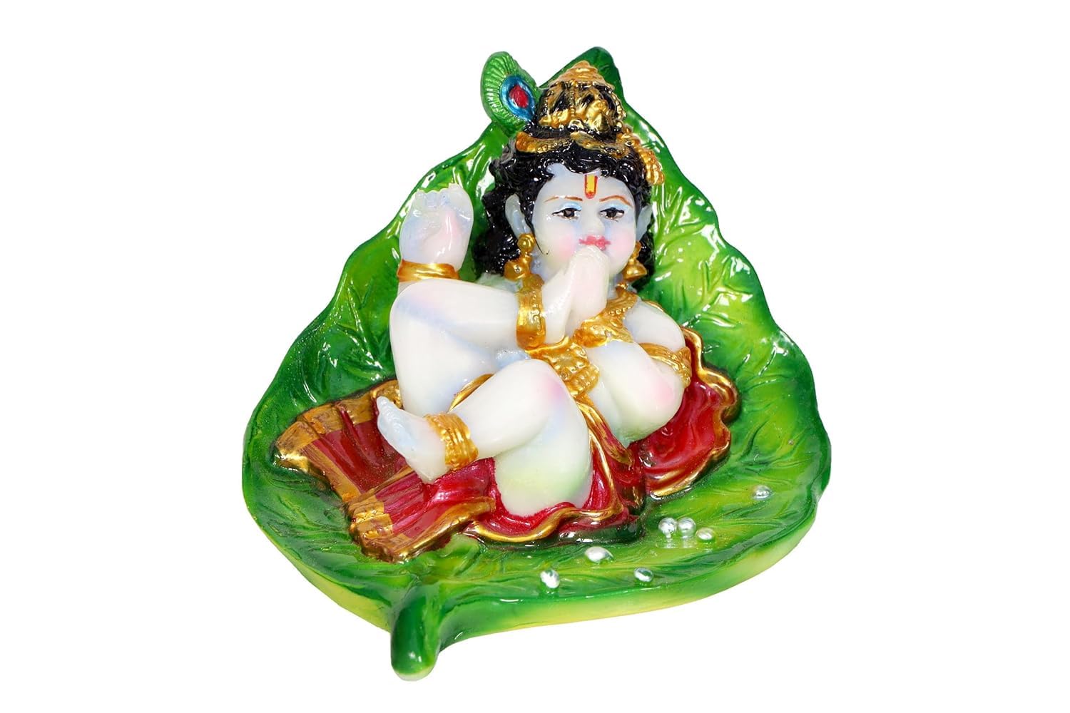 KRISHNAGALLERY1 Polyresin Leaf Baby Krishna Statue Makhan Chor Murti Krishna Murti for Gift Showpiece 1