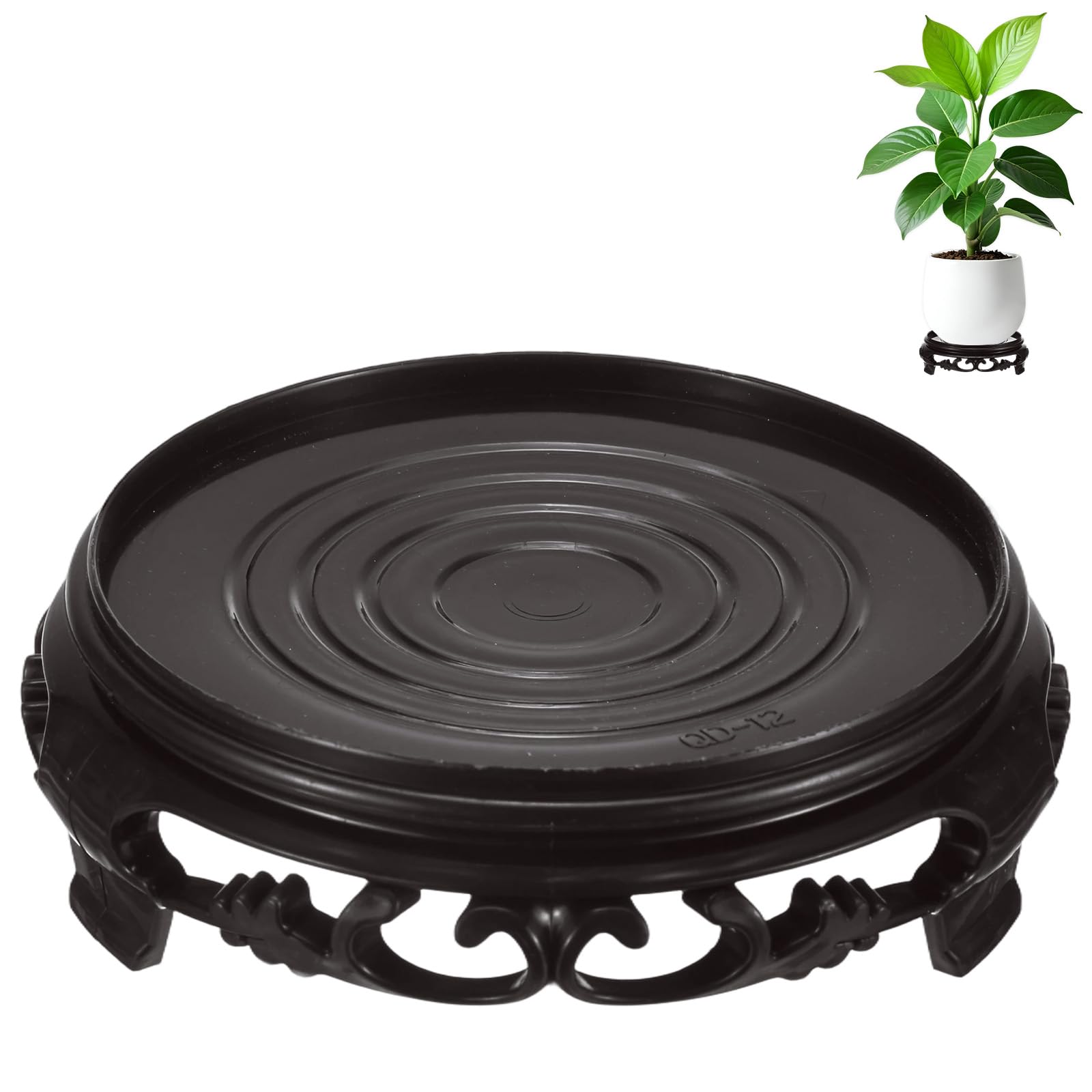 M METERXITY 1-Pack Plant Stand for Inside Pots, 11.3 Cm/4.45 Inch Plastic Plant Riser for Vase/Fishbowl/Flower Pot/Lamp/Redwood Base/Vintage Display Rack Decor [Dark Brown]
