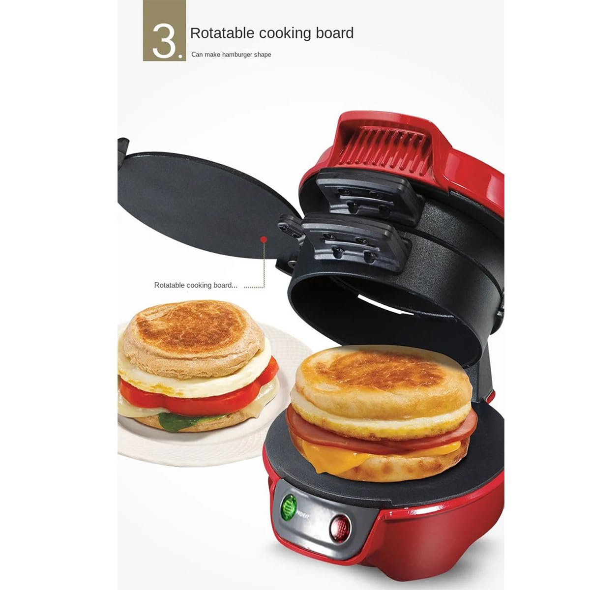 Sandwichera eléctrica para desayuno, mini máquina portátil para hacer hamburguesas, sandwichera a la parrilla con placas de cocción antiadherentes fáciles de limpiar, hace sándwiches