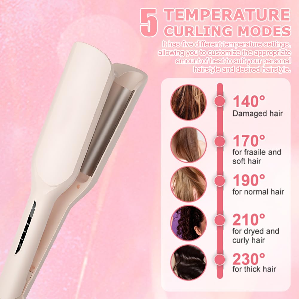 Ferro ondulato per capelli, ferro arricciacapelli da 32 mm, arricciacapelli a forma di V per tutti i tipi di capelli (rosa)