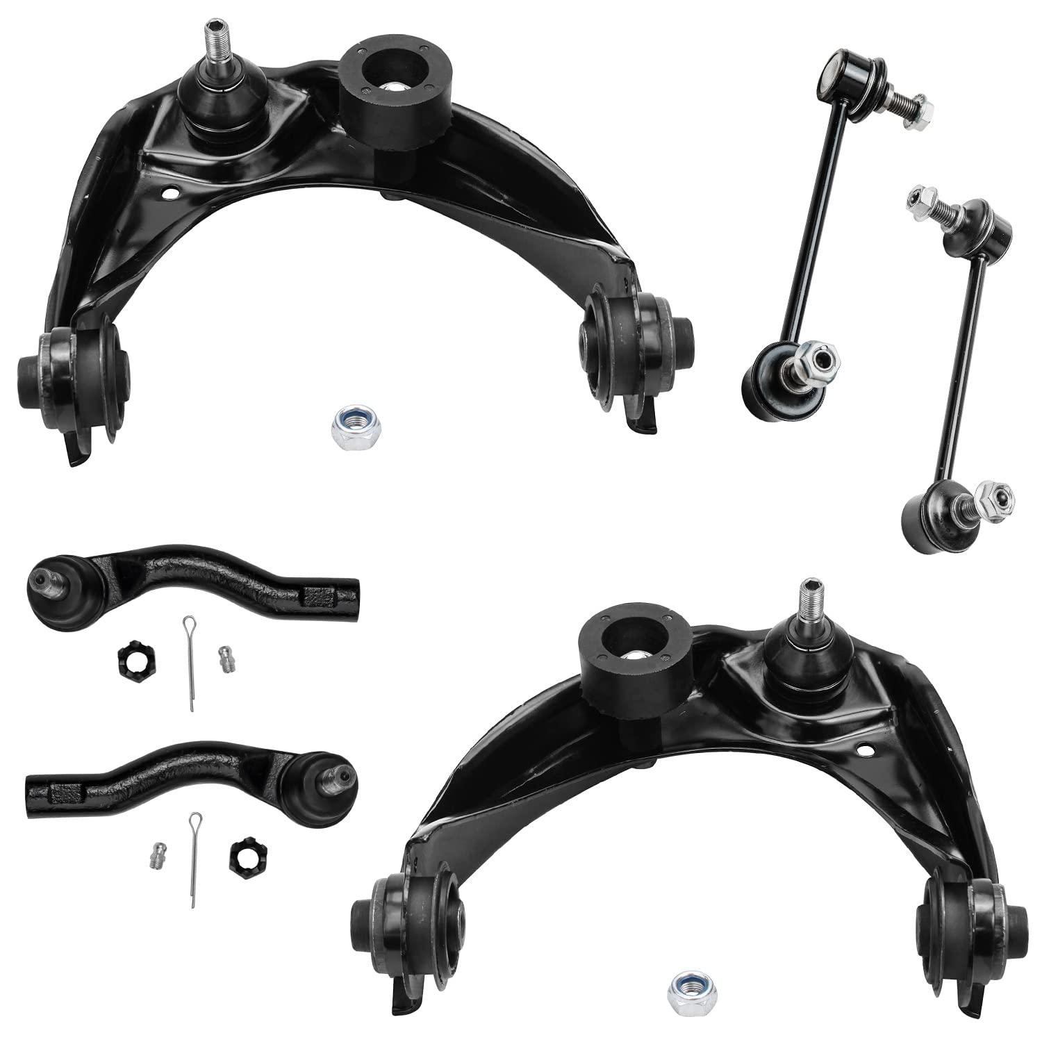 Detroit Axle - 6PC Front Upper Control Arms, Sway Bars and Outer Tie Rods