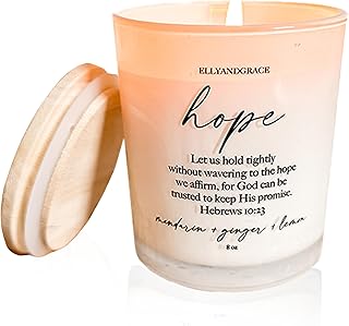 Elly & Grace - Scented Glass Soy Candle with Inspirational Bible Verse - Christian Gifts for Women, Christian Candle (Hope)