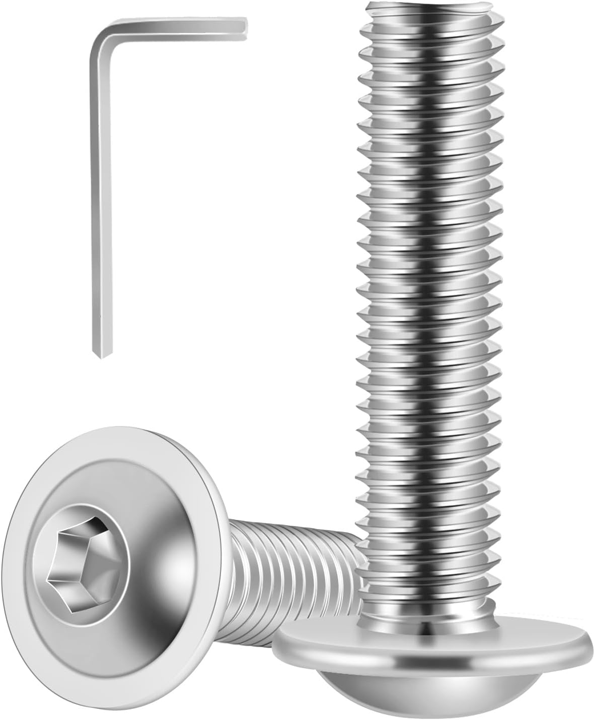 M5-0.8 x 8mm 50 PCS Flanged Button Head Socket Cap Bolts Screws, Stainless Steel 304, Allen Socket Drive, Screwdriver Bit Included, Bright Finish, Fully Machine Thread