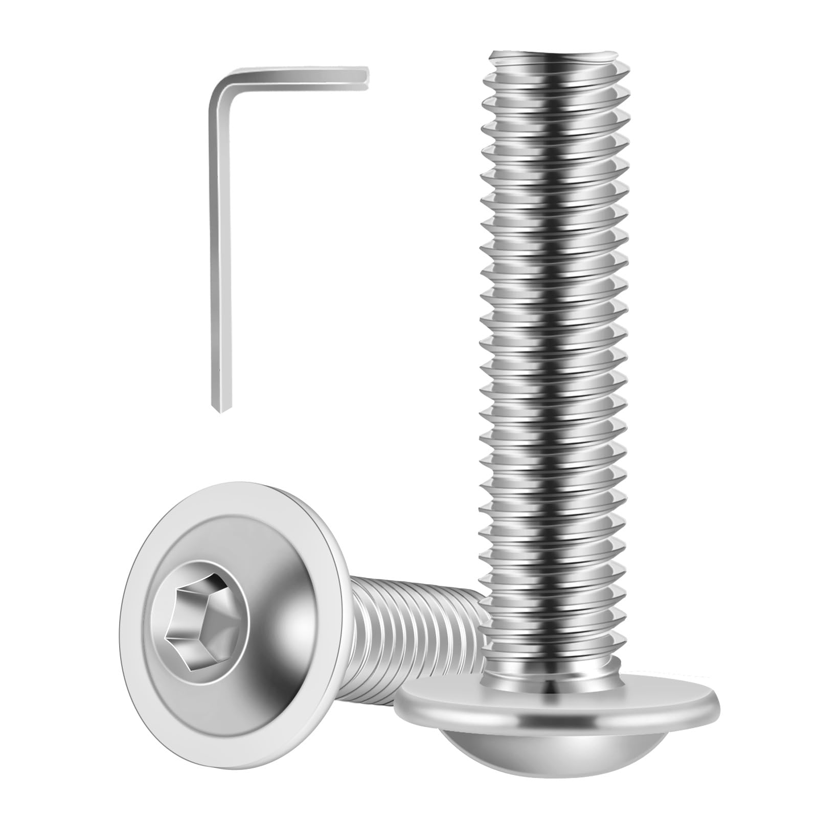 M5-0.8 x 8mm 50 PCS Flanged Button Head Socket Cap Bolts Screws, Stainless Steel 304, Allen Socket Drive, Screwdriver Bit Included, Bright Finish, Fully Machine Thread