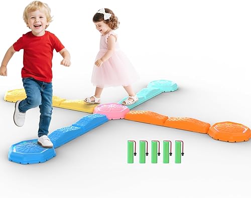 Holyton Haz de equilibrio con luz musical y piedras para niños pequeños, 13 piezas, piedras de equilibrio de plástico antideslizante apilables para