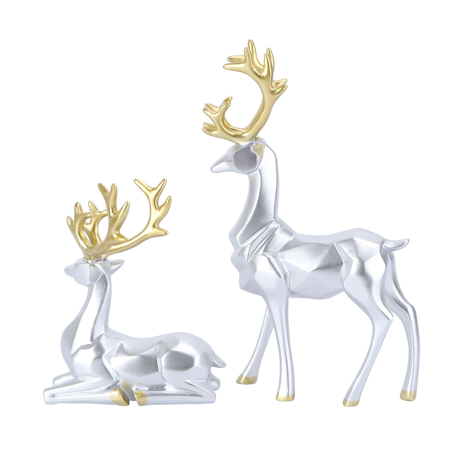 Décoration d'élan nordique argentée de prestige, sculpture géométrique minimaliste
