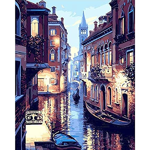 LIUJUNH City Lanscape Paint by Numbers Kits Scenery DIY Oil Painting by Numbers On Canvas Frameless G4 45x60cm