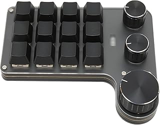 Gaming Keypad, Mini 12 Keys Macro Keyboard, Multifunction DIY One Handed Programmable Mechanical Keyboard with 3 Knob, Plug and Play Gaming Keyboard for Windows, with (Wired USB)