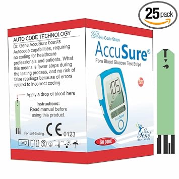 AccuSure Blue Glucometer Strips Pack of 25