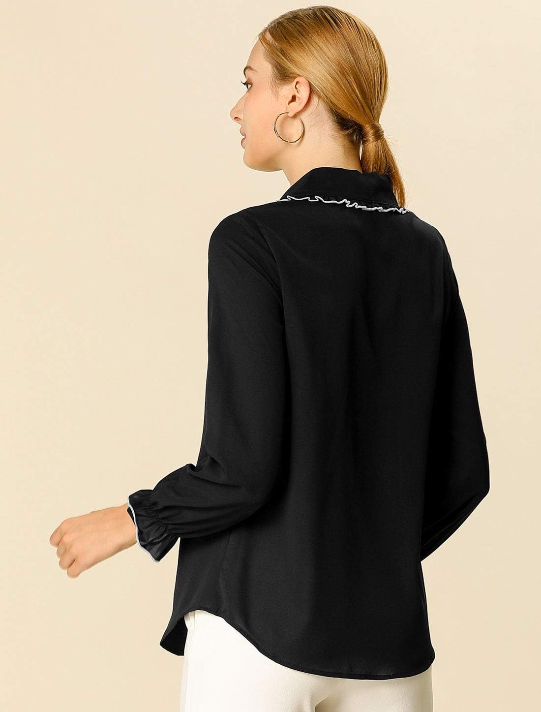 Allegra K Women's Long Sleeve Blouse Peter Pan Collar Shirt Button Down Work Business Casual Blouses 2025 - Image 7