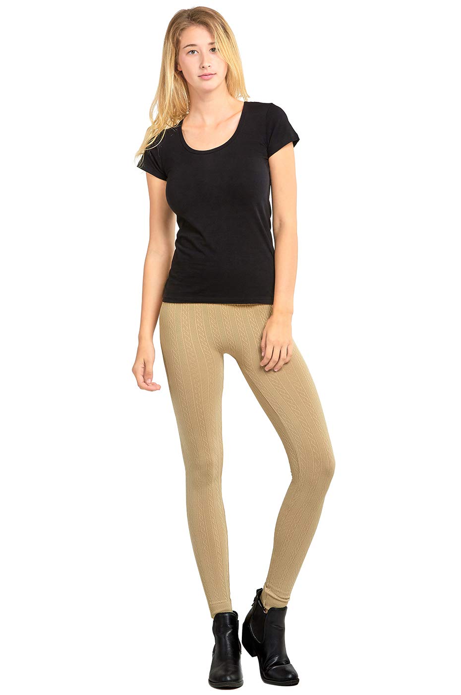 Leggings - Women's Seamless Cable Knit Fleece Leggings - Beige