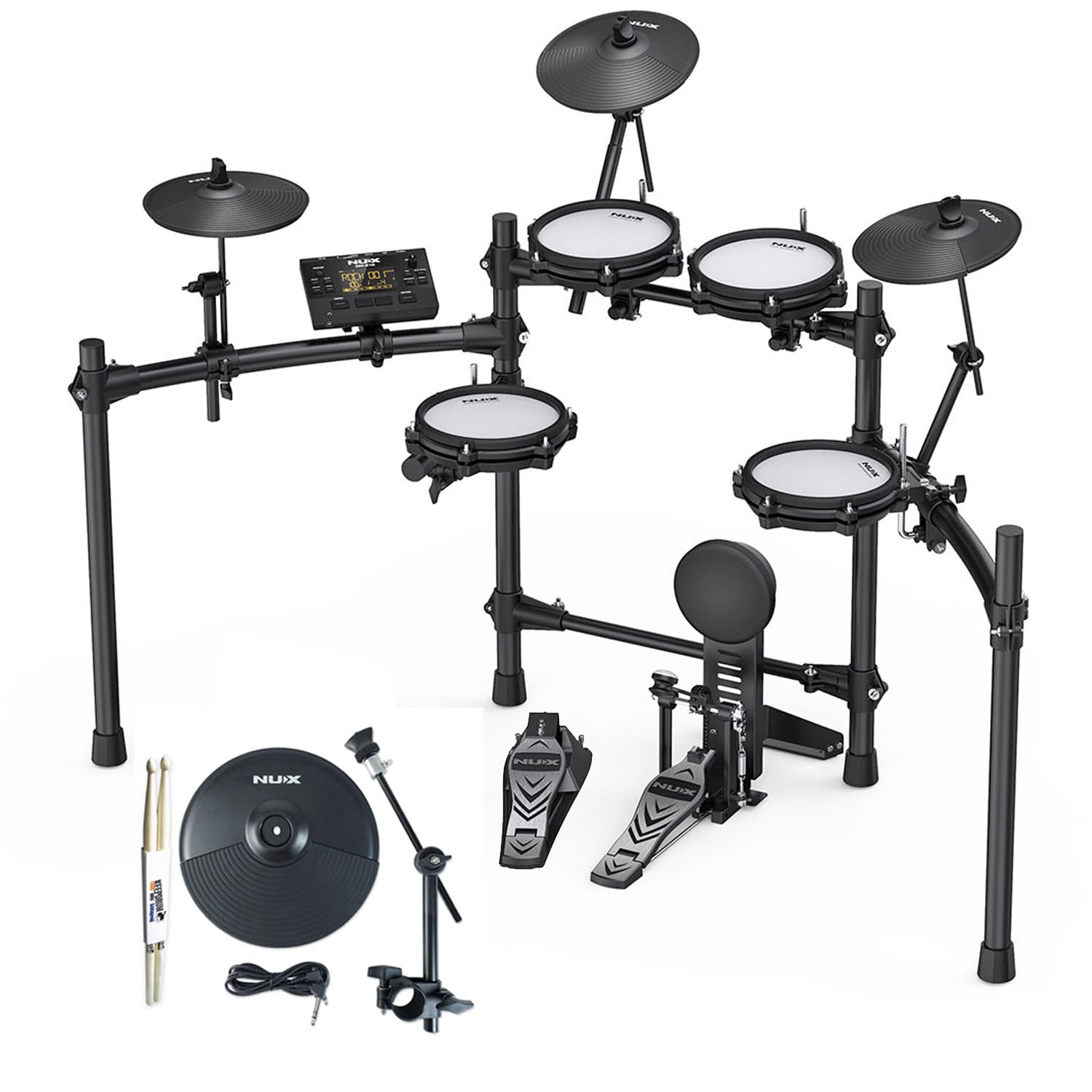 Nux DM-210 E-Drum Schlagzeug mit Becken-Pad und keepdrum Drumsticks 1 Paar