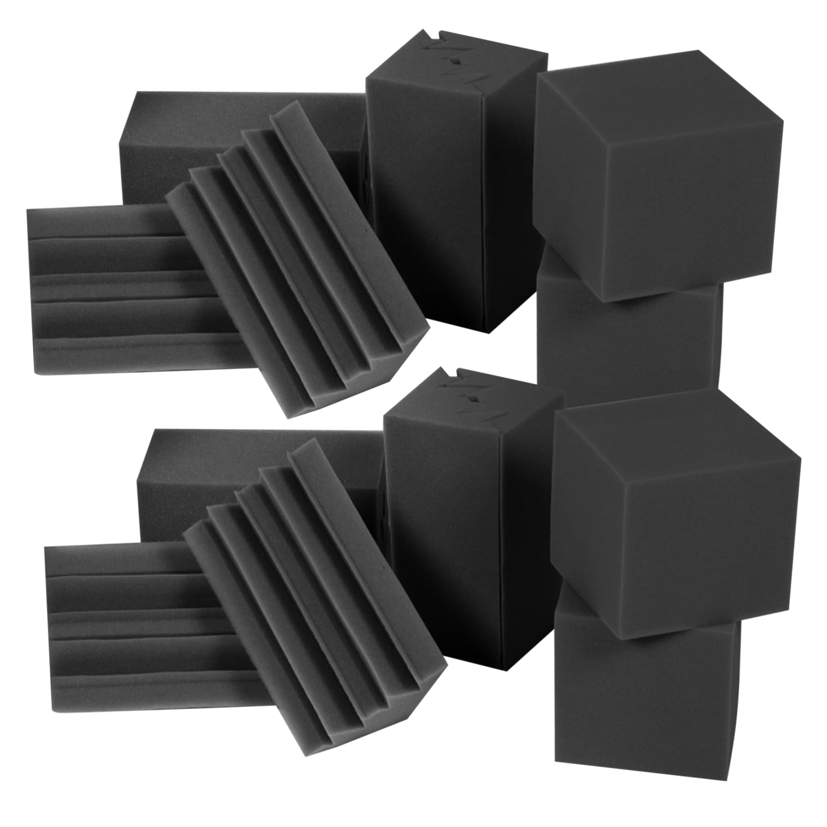 Bass Trap Acustica 16 Pezzi in Spugna Nera per Studio | Pannelli Angolari a Piramide e Cubo, Assorbimento Acustico, Ritardante di Fiamma