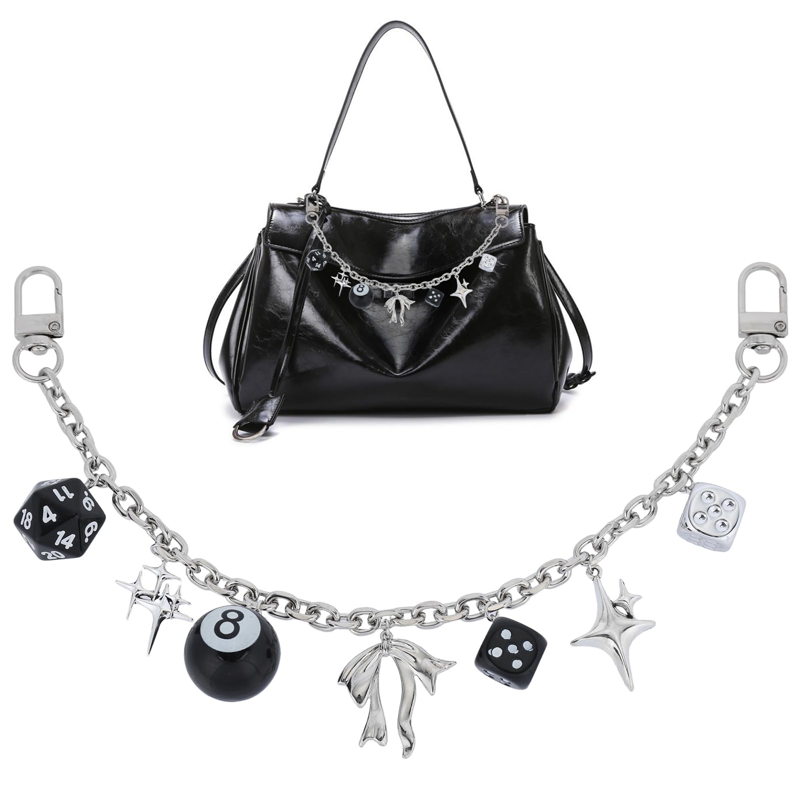 Bag Chain Charm for Handbag Purse - Silver Y2K 8 Ball Dice Star Bagchain, Replacement Decorative Chains for Bags-image-35