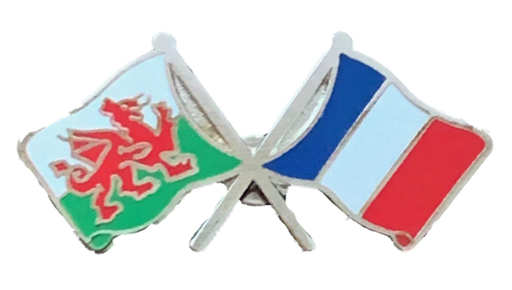 Wales & France Flags Friendship Courtesy Enamel Lapel Pin Badge T169
