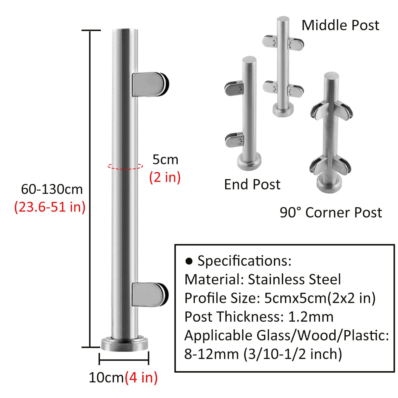 Soporte de poste de barandilla de vidrio para exteriores – Picos de esquina/extremo/medio para patio, cubierta, balcón, escaleras - Herrajes duraderos para valla