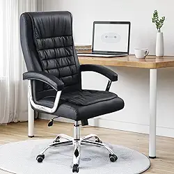 Cadeira de Escritório Giratória com Encosto Alto, Apoio Lombar, Assento Reclinável e Almofadas Grossas - Suporta 200kg (Preto)