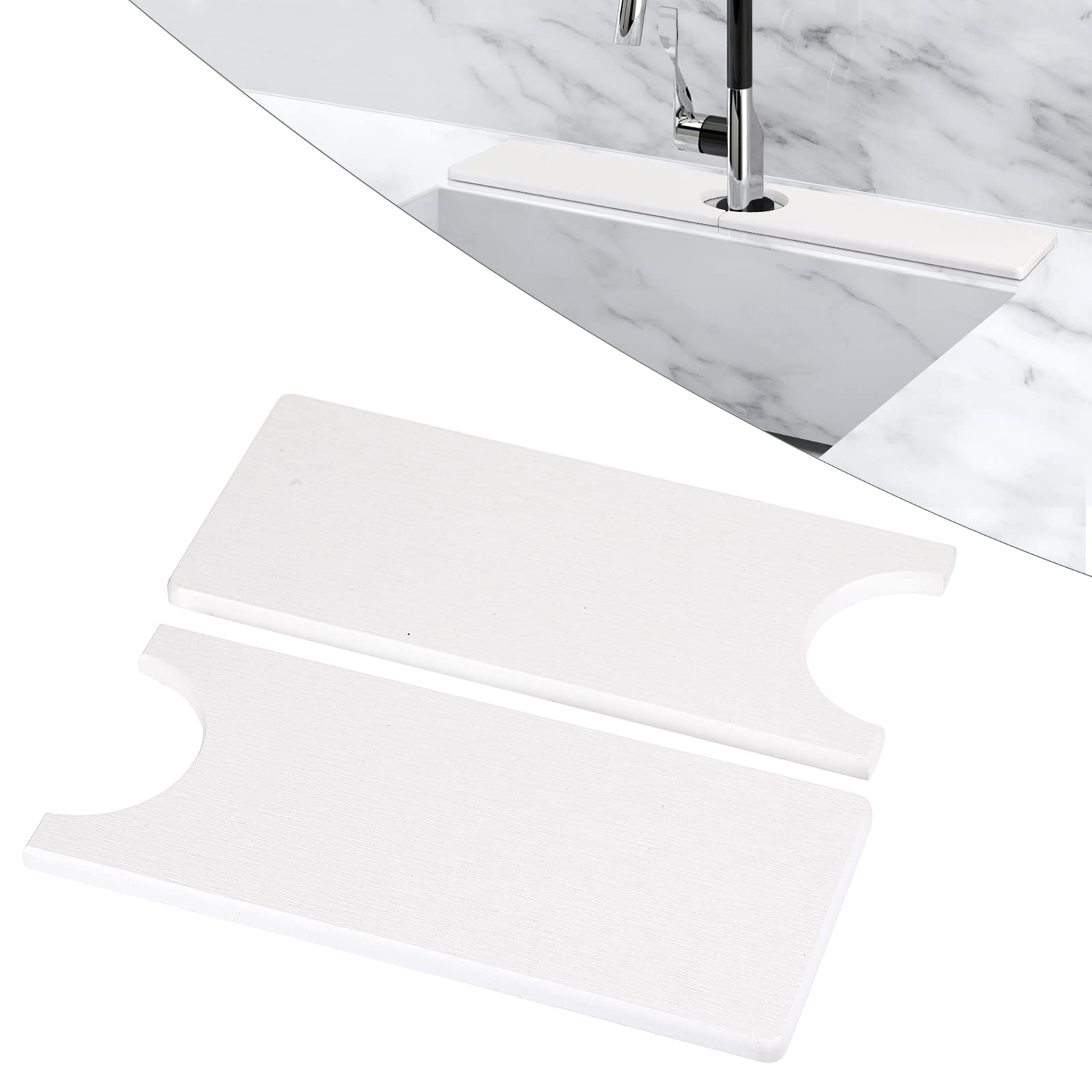 OwnMy Pack of 2 White Diatomite Faucet Absorbent Mats Kitchen Sink Faucet Splash Guard Drying Mats, Faucet Water drop Drying Pads Water Absorbent Diatomaceous Tray Mats for Bathroom Kitchen Countertop