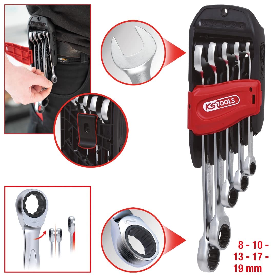 GEARplus Combination ratcheting spanner set offset, 5 pcs, SW8-19mm