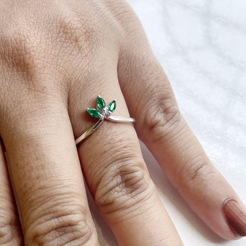 Marquise Cut Green Emerald 3 Stone V Shape Wedding Band For Women, 14k Gold Finish Green Emerald Matching Contour V Shape Ring - Image 5