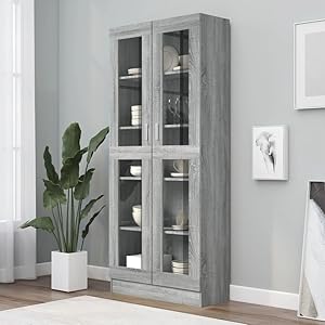 Armario vitrina gris Sonoma 82,5 x 30,5 x 185,5 cm madera vidrio aparador madera estrecho industrial con puertas