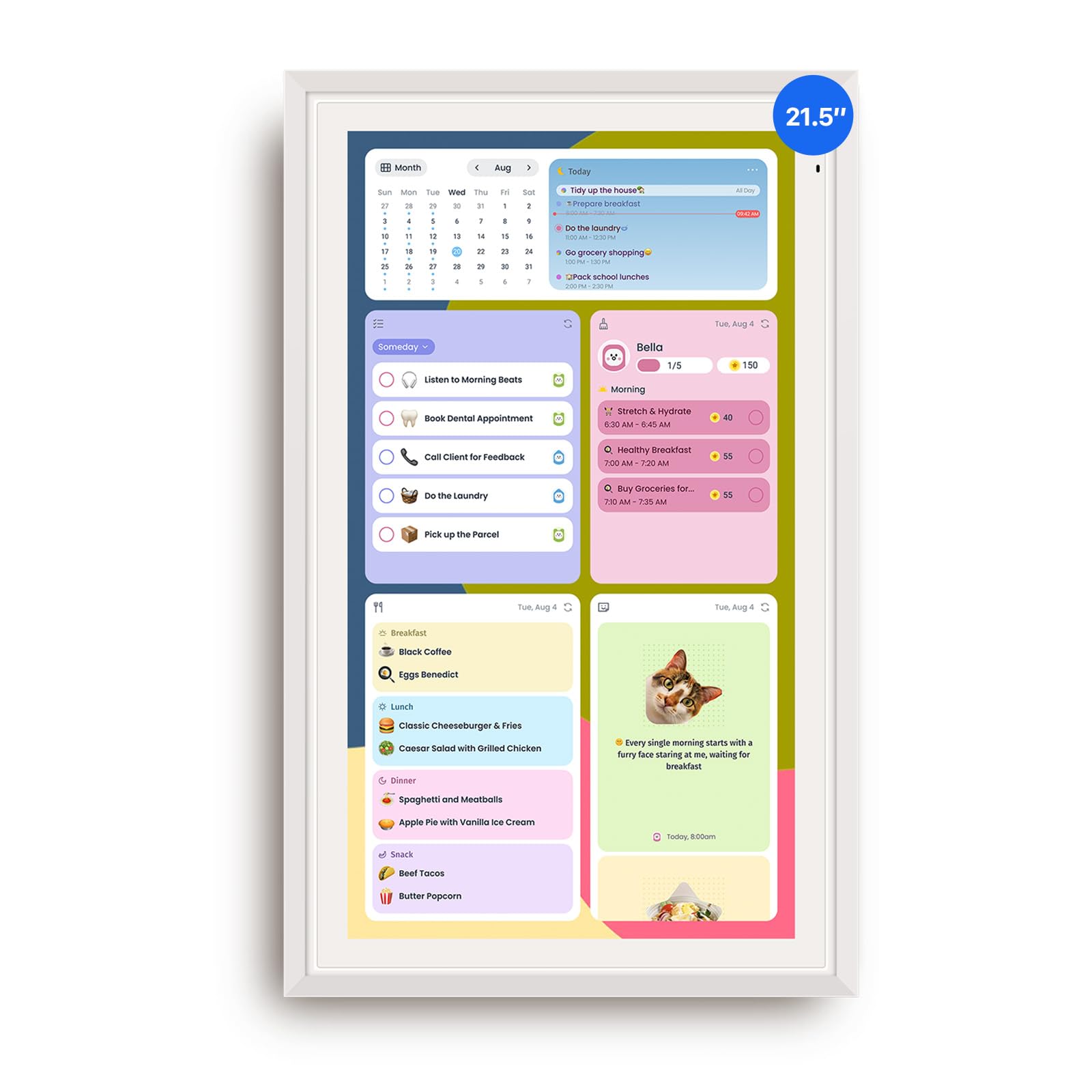 Apolosign 21.5-inch Digital Calendar, No-Subscription, Smart Wall Planner with Calendar Sync, Chore Chart, Meal, Apps &amp; Dashboard, Electronic Touchscreen Display for Family Schedules, Dual Mode (White)