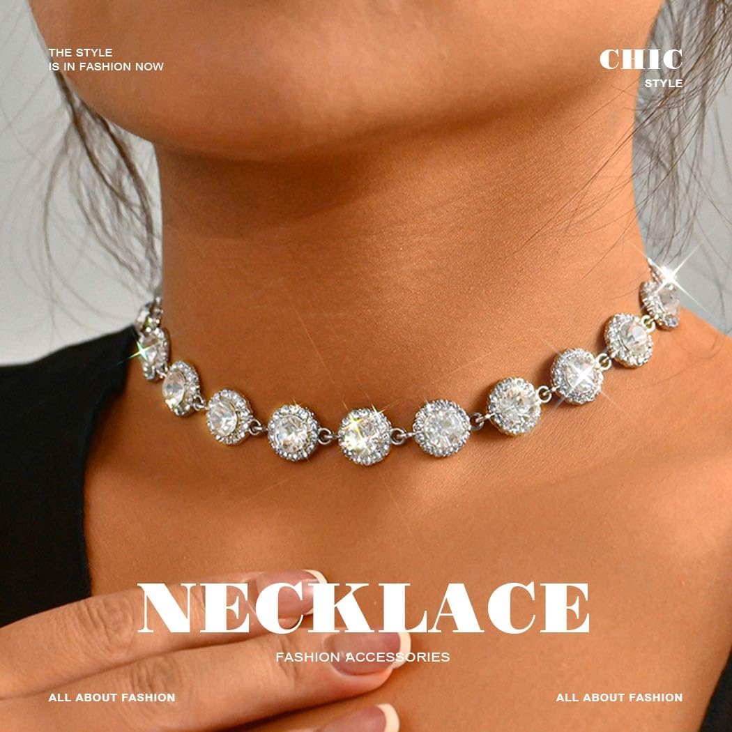 Crystal Choker Necklace Silver Rhinestone Chokers Diamond Jewelry for Women - Image 5