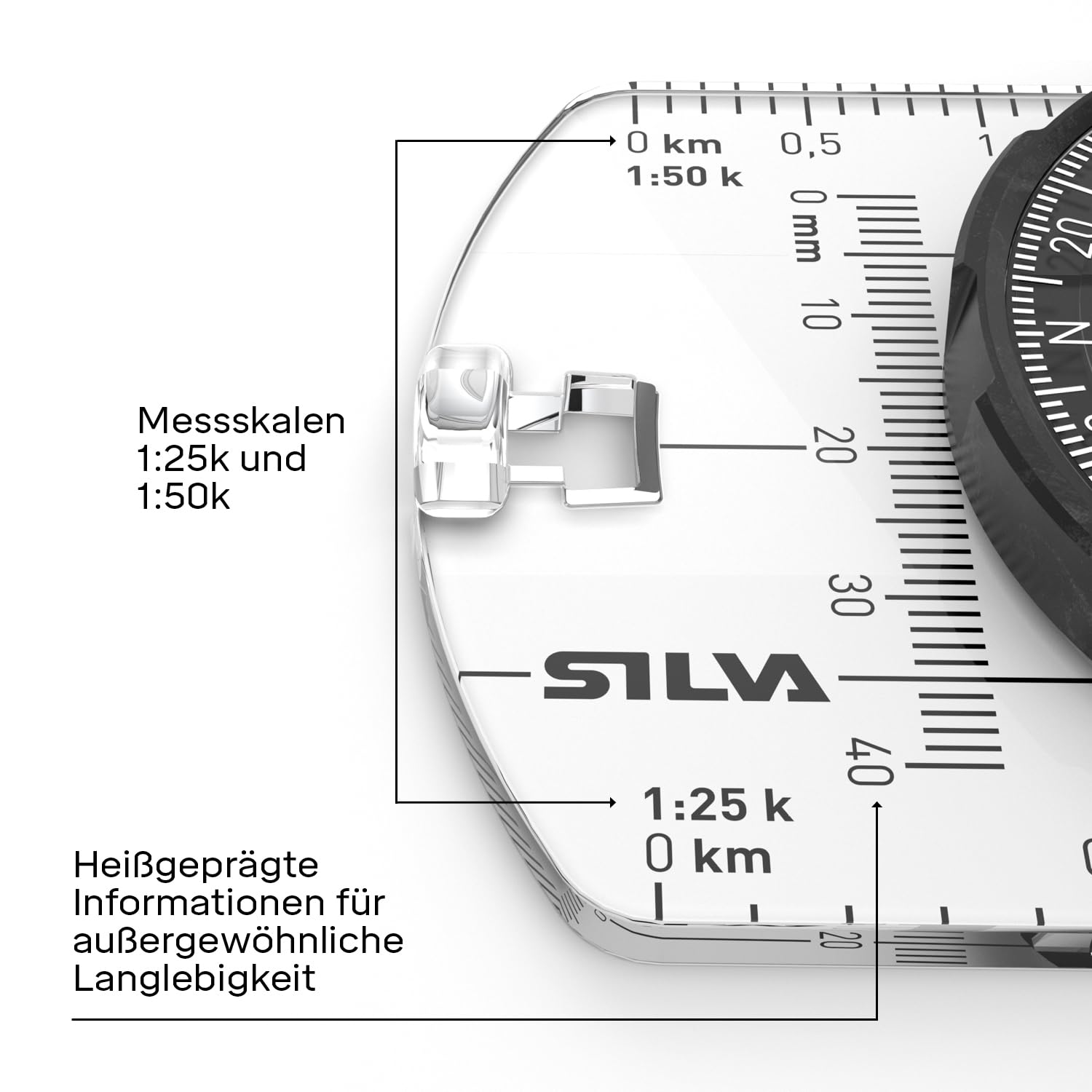 Silva Kompass Outdoor - Spiegelkompass Ranger S Black - Peilkompass für Lange Entfernungen - Marschkompass Drehbarem Kompassgehäuse - Skala 1:25k & 1:50k - Kompass Militär Wanderkompass Sichtkompass