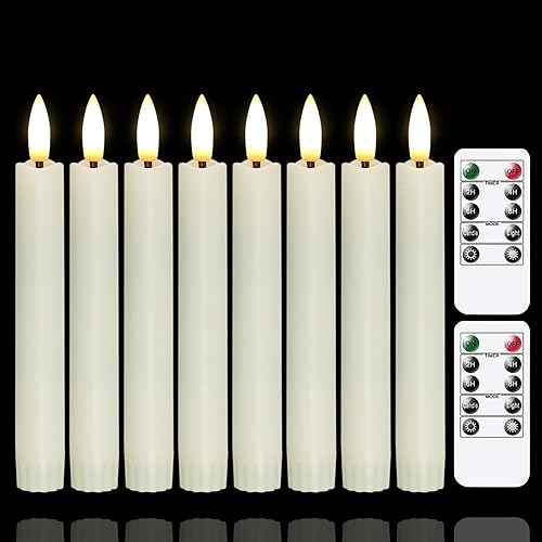 Miniatura 8 de Velas cónicas sin llama a pilas con dos temporizadores remotos, velas LED de 6.4 pulgadas con mechas 3D para ventana, luz cálida parpadeante de