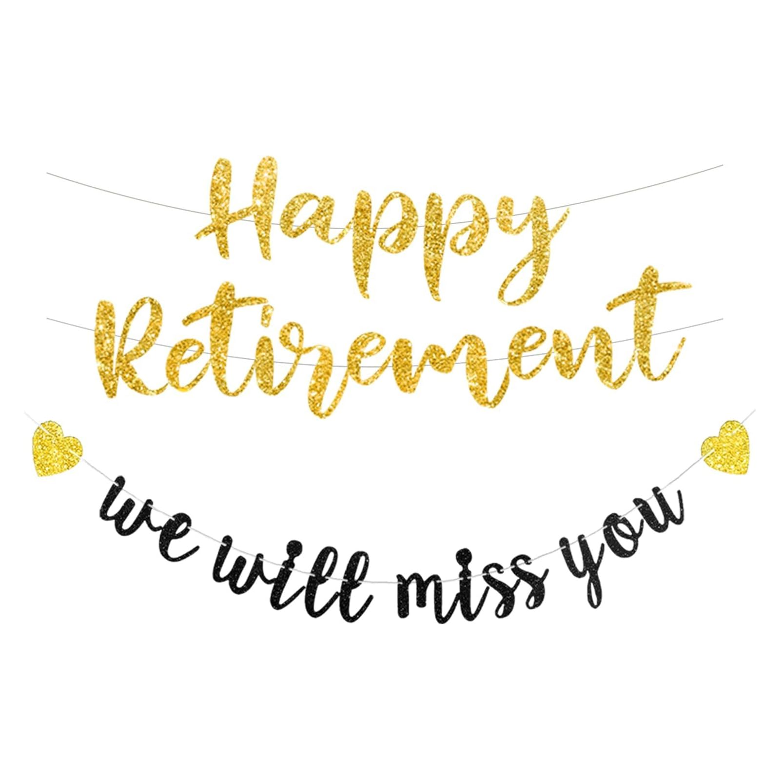 Gold Retirement Banner Decorations - Happy Retirement Party Supplies with Easy Hang Design, Elegant Black & Gold Farewell Decor for Retirement Party