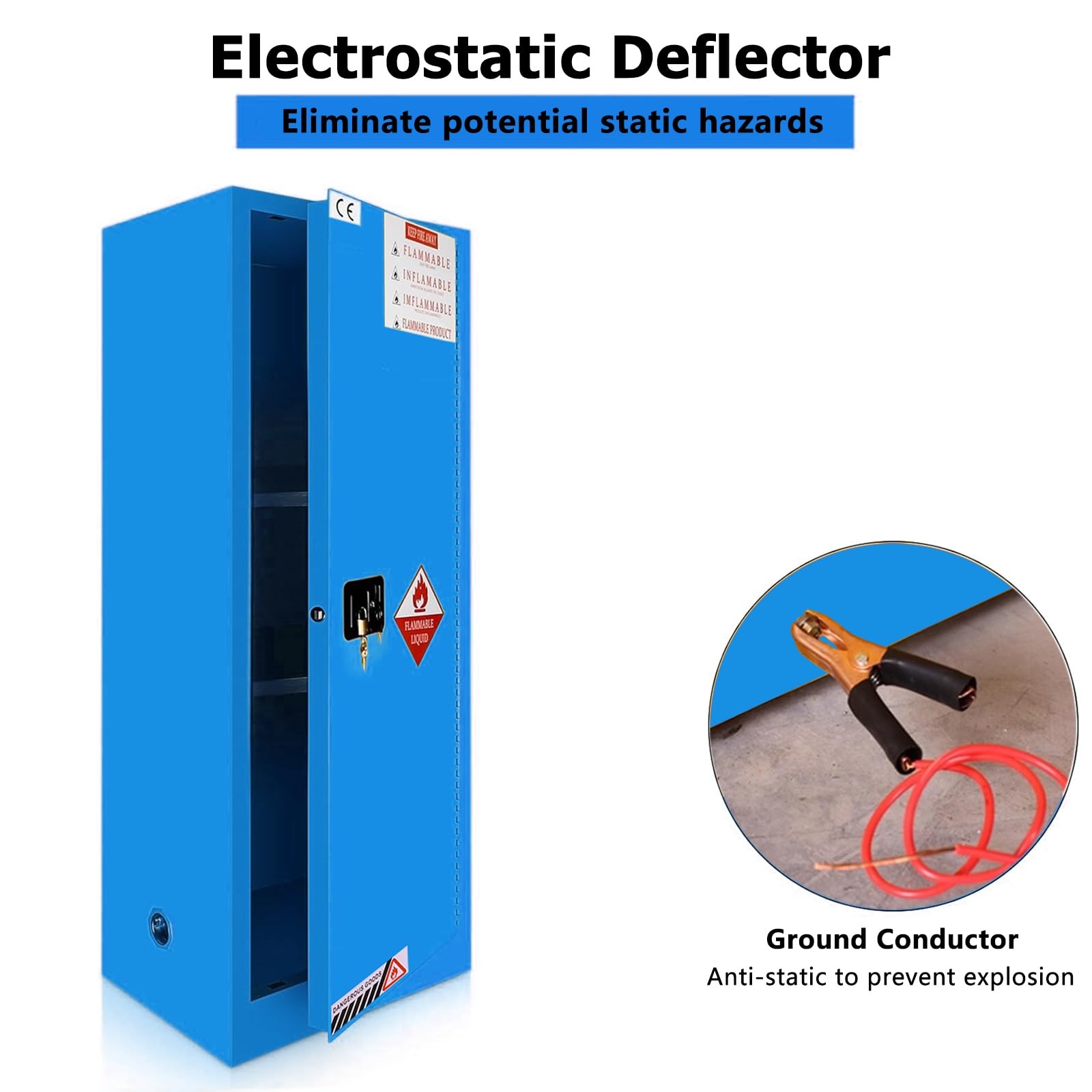 Armadio for la conservazione di sostanze chimiche con ripiani regolabili da 22 galloni, armadio infiammabile 65" H x 43" W x 18" D, for uso commerciale e industriale(Blue)