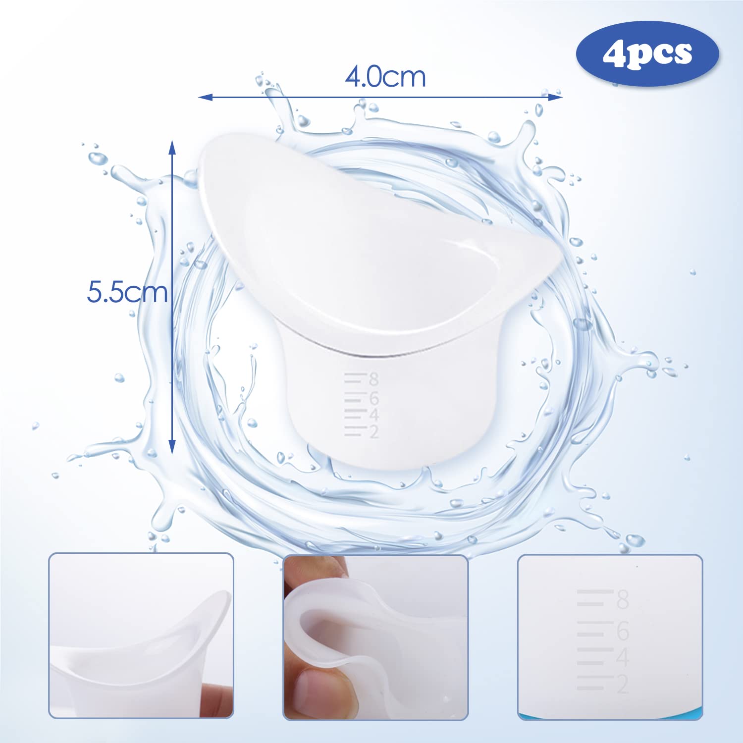 4 Tazze Per Lavaggio Oculare In Silicone - 8ml, Portatili, Riutilizzabili - Foto 5