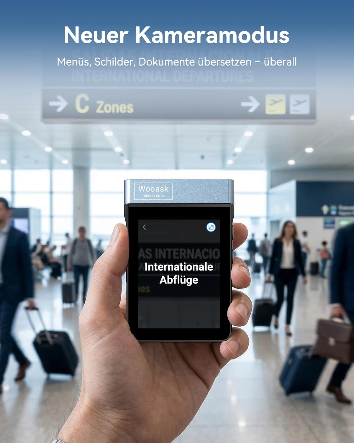 Wooask A9S Übersetzer KopfhöRer In Echtzeit Mit Chatgpt, Keine App Erforderlich, Sprachübersetzer Offline mit Kamera für globale Unternehmen und digitale Nomaden (Schwarz, WiFi-Version)