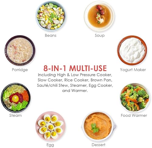 Miniatura 4 de Olla a presión de 3 cuartos de galón 8 en 1 olla de presión eléctrica programable multiuso con cocción lenta, arroz, vaporera, salteado, marrón,