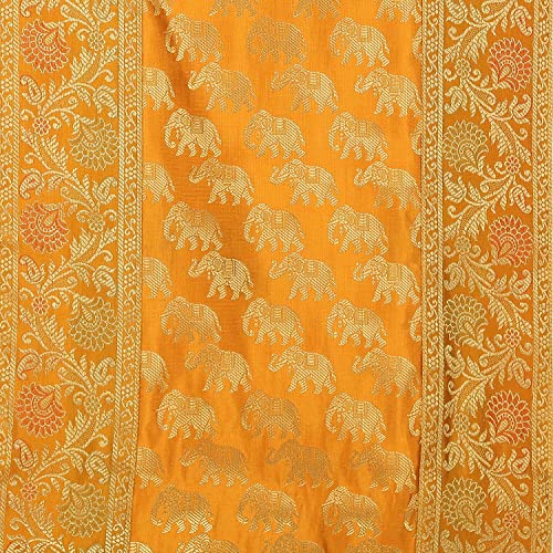 Image of Traditional Brocade Silk Table Runner for Living Room 4 to 6 Seater Dining Table Runner Elephant End Tassels 14x80 Inches (Mustard Yellow)