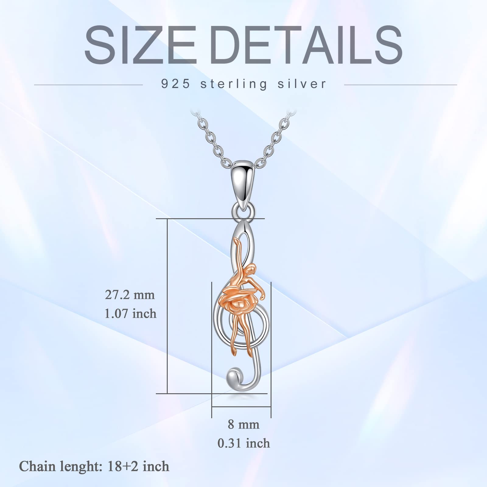 PROESS Music Note Necklace 925 Sterling Silver Piano/Dancer Ballerina Treble Clef Pendant Musical Jewelry Gifts for Women Girls