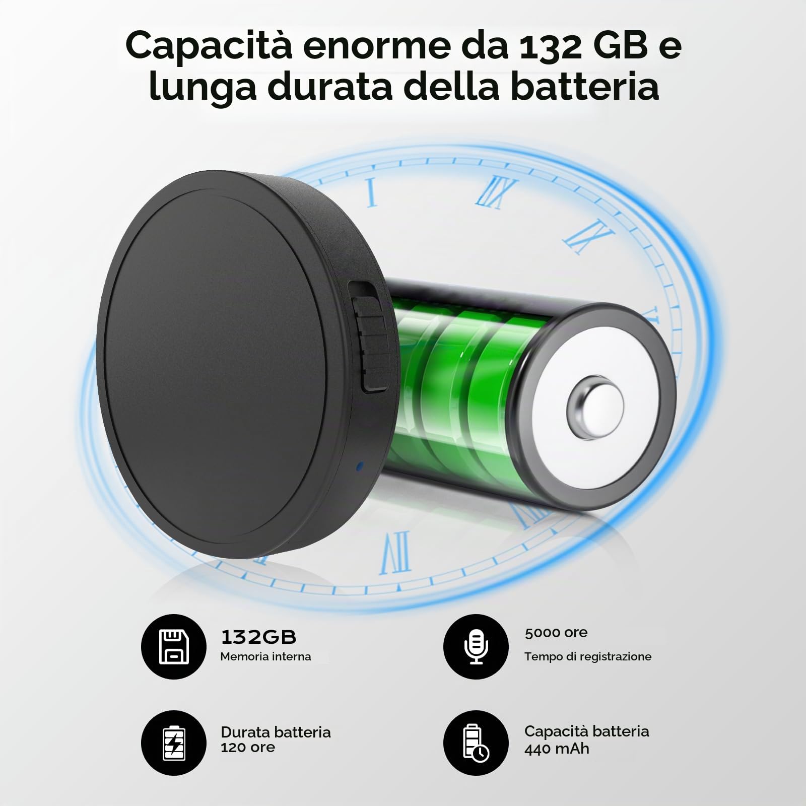 Registratore vocale con controllo vocale, Elasound 132G (9800 ore) con tripla riduzione del rumore intelligente, registratore audio portatile per lavoro, letture,
