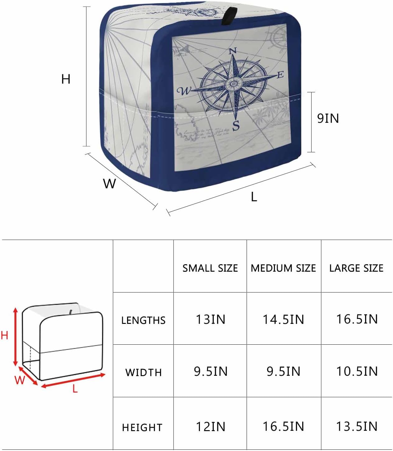 Blue Compass Nautical Stand Mixer Cover with Storage Pocket, Waterproof Kitchen Mixer Covers, Coastal Abstract Art Retro Kitchen Appliance Dust Cover Compatible with 4/4.5 Quart Mixers