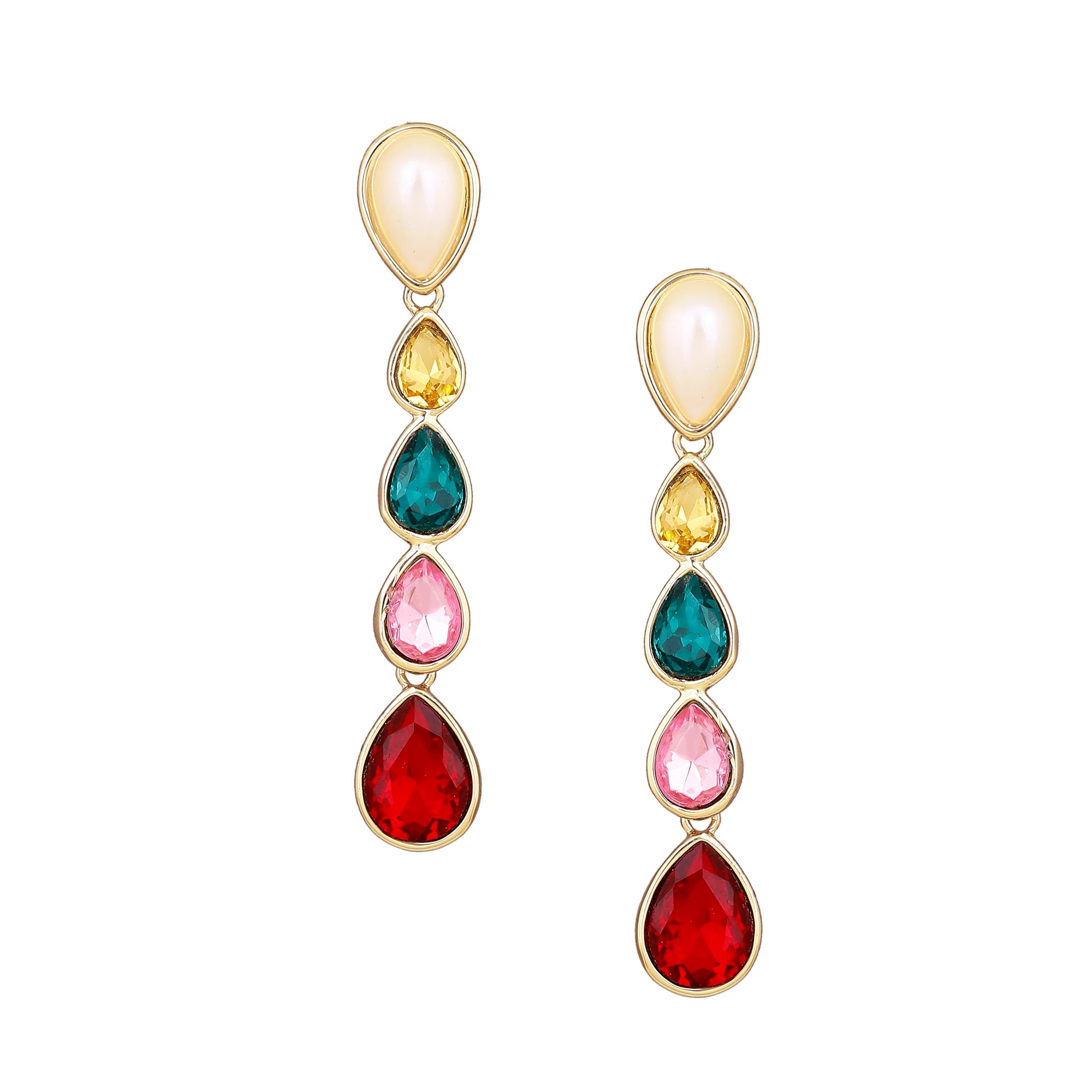 24 Kt Multicolour Gemstone Crystal Drop Earrings, One Size (726/712-IG ER)-image-40