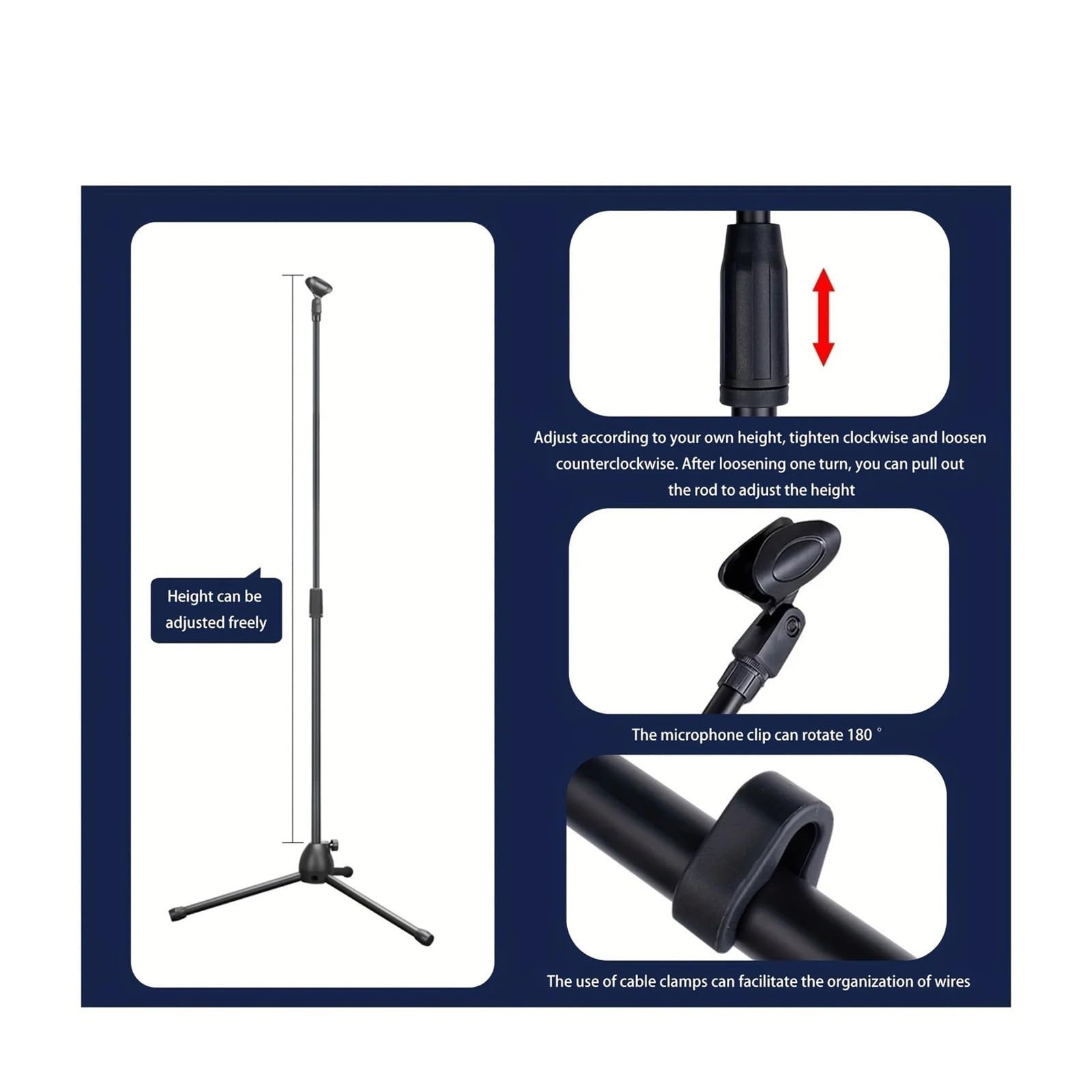 Soporte De Escenario, Soporte De Micrófono For Cantar Y Tocar Guitarra, Adecuado | Base del trípode: estable y que no se tambalea, más segura for actuaciones, material metálico duradero