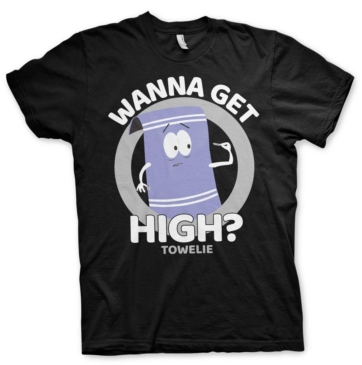 South Park Men's Black Officially Licensed Towelie - Wanna Get High T-Shirt (Black), Medium