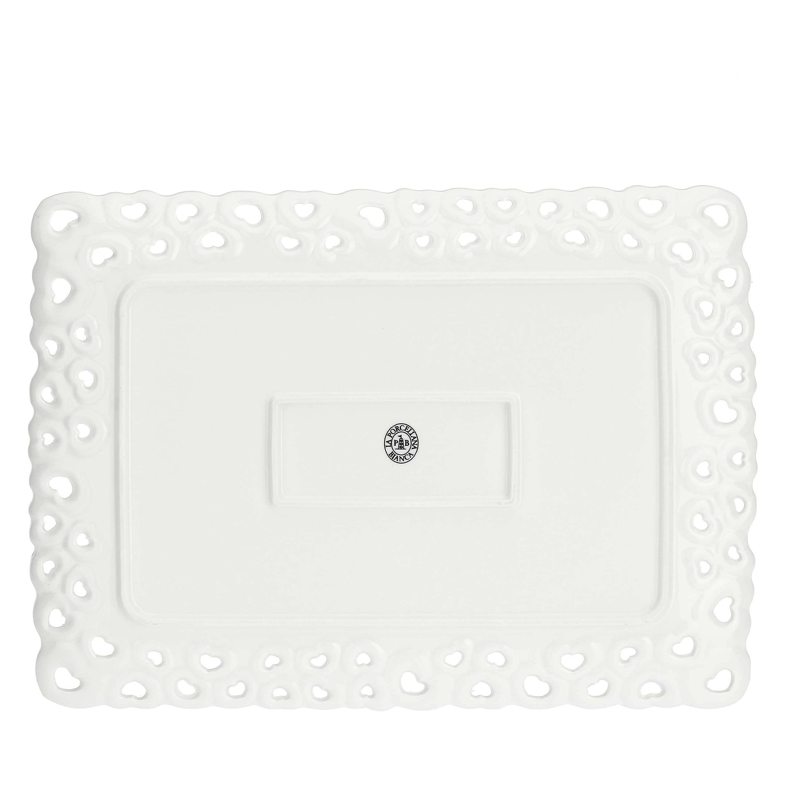 Vassoio In Porcellana Bianca Traforato Valentino 35x26 Cm - Perfetto Per Portata O Decorazione, Lavabile In Lavastoviglie