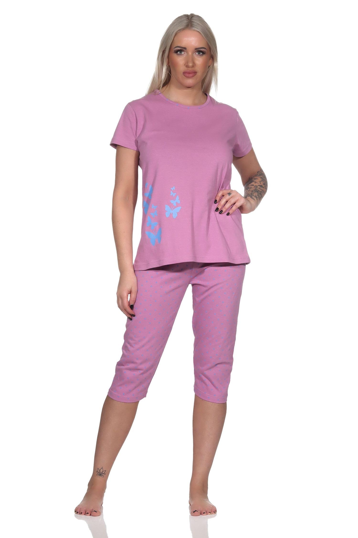 Normann Women's Short Sleeve Pyjamas with Capri Pyjama Bottoms in Polka Dots Look, Antique Pink, 36-38