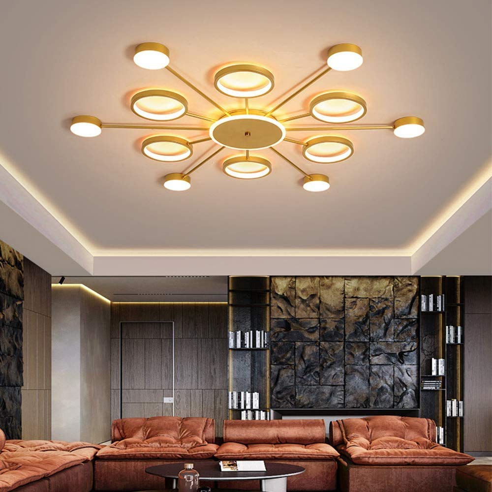 Oświetlenie sufitowe LED ściemnialne do salonu Kreatywne pierścienie metalowe światła Lampa sufitowa ze zdalnym sterowaniem Akrylowa lampa wisząca do sypialni, pokoju do nauki, pok