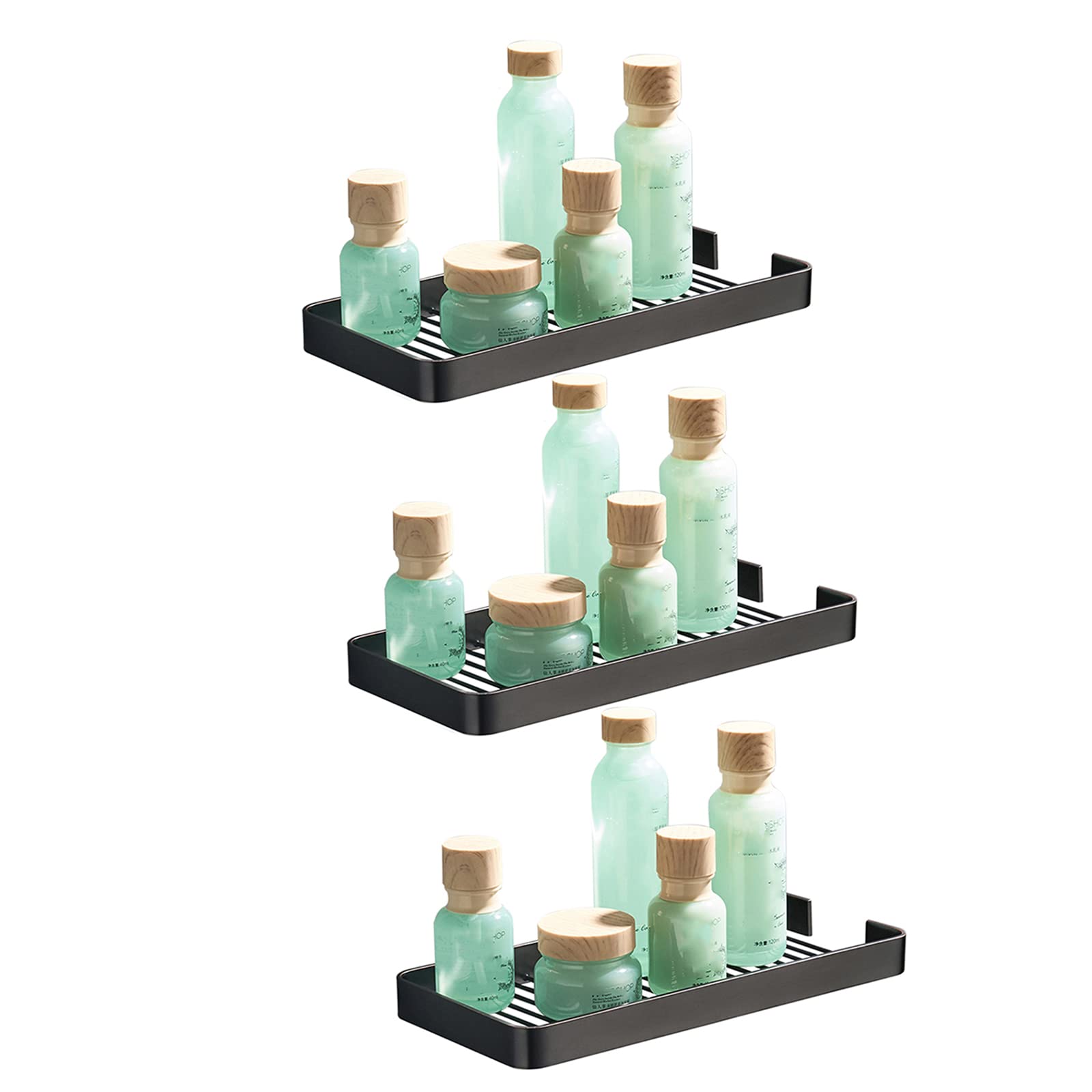 Bathroom Shelf Black Shower Caddy Adhesive Bathroom Wall Shelving No Drilling Copper for Bathroom Toilet 3 Floors
