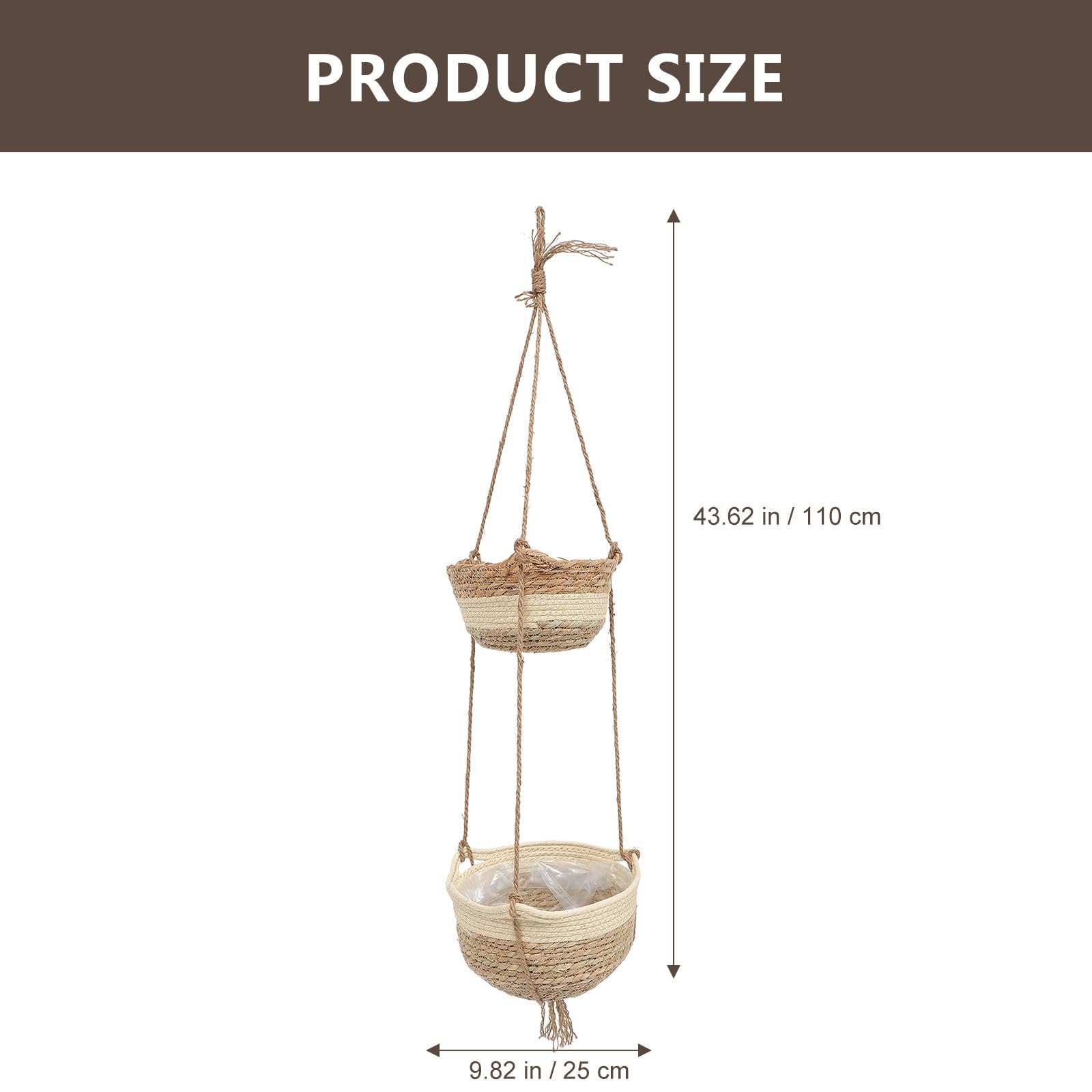 Homoyoyo Cesto Sospeso Intrecciato a 2 Livelli in Materiale Composito per Piante e Fiori, Sospensione per Soggiorno e Giardino, Design Artigianale in Corda Naturale