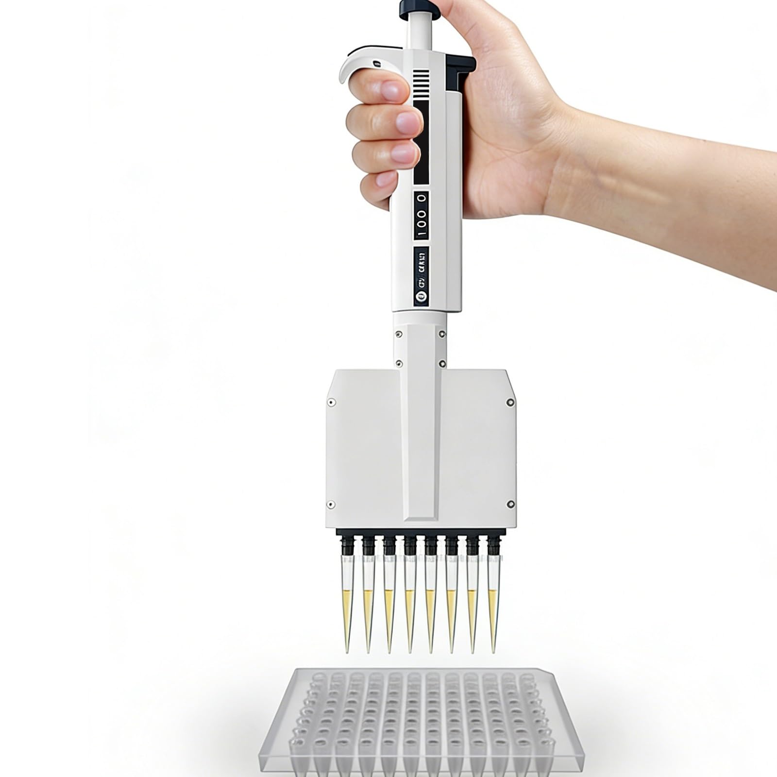 Pipeta de micropipeta multicanal de 8 canales, volumen ajustable 0.5ul-300ul, pantalla digital, punta giratoria de 360° para laboratorio